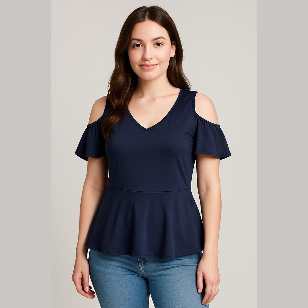Isaac Mizrahi Live Women's Blue Cold Shoulder Blouse Top Tee Size XS NEW